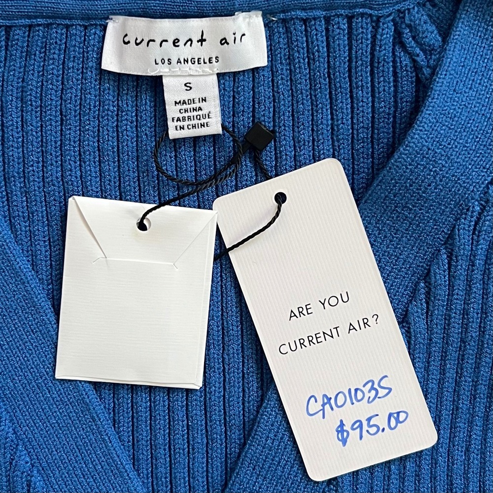 New Current Air Chunky Cable Knit Cardigan Sweater S Blue LS Ribbed Button Up - Picture 4 of 7